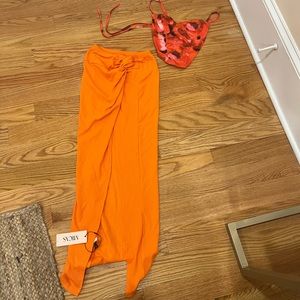 Floral crop top and orange skirt set